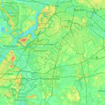 Mapa topográfico Teltow, altitud, relieve