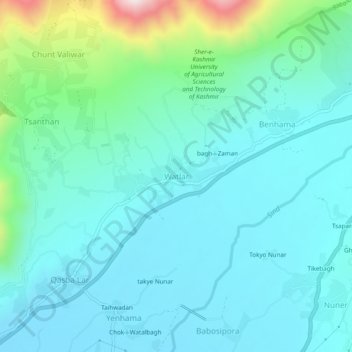 Mapa topográfico Watlar, altitud, relieve