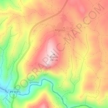 Mapa topográfico Algoso, altitud, relieve