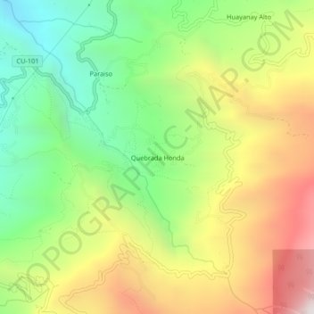 Mapa topográfico Quebrada Honda, altitud, relieve