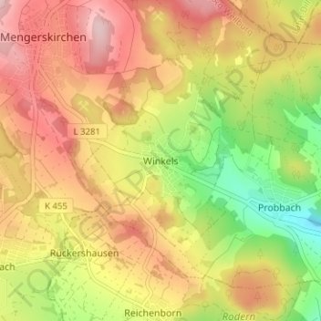 Mapa topográfico Winkels, altitud, relieve
