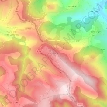 Mapa topográfico Roquecezière, altitud, relieve