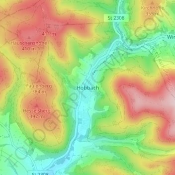 Mapa topográfico Hobbach, altitud, relieve