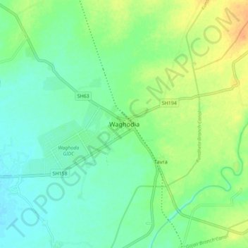 Mapa topográfico Waghodia, altitud, relieve