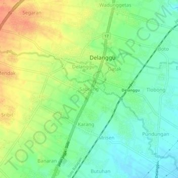 Mapa topográfico Sabrang, altitud, relieve