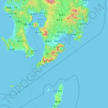 Mapa topográfico 肝属郡, altitud, relieve