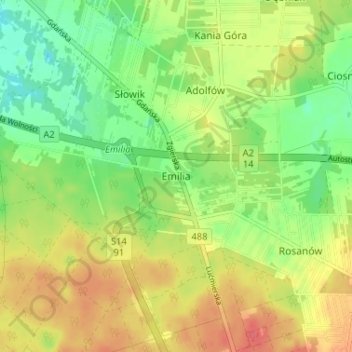 Mapa topográfico Emilia, altitud, relieve