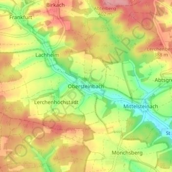 Mapa topográfico Obersteinbach, altitud, relieve
