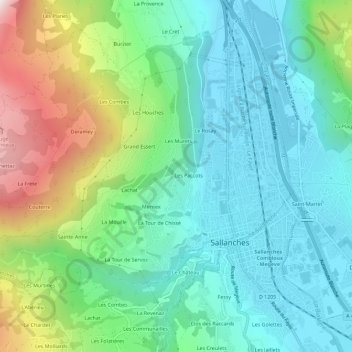 Mapa topográfico La Torche, altitud, relieve