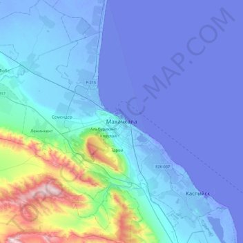 Mapa topográfico Makhachkala, altitud, relieve
