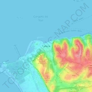 Mapa topográfico Trafaria, altitud, relieve