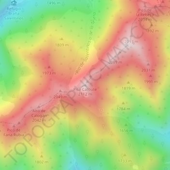 Mapa topográfico Pico Catoute, altitud, relieve