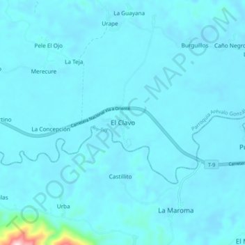 Mapa topográfico El Clavo, altitud, relieve