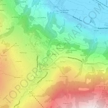 Mapa topográfico Prairy, altitud, relieve