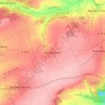 Mapa topográfico Punschrau, altitud, relieve