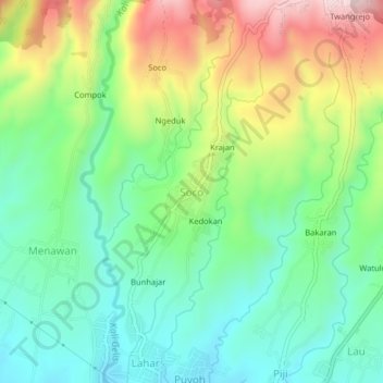 Mapa topográfico Soco, altitud, relieve