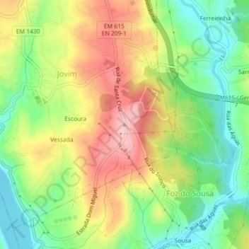 Mapa topográfico Jovim, altitud, relieve