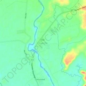 Mapa topográfico Guardia, altitud, relieve