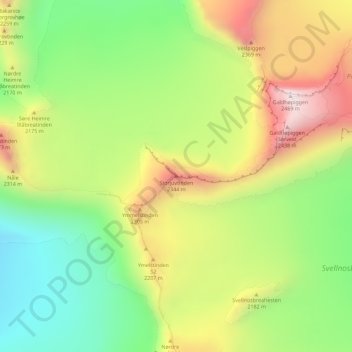 Mapa topográfico Storjuvtinden, altitud, relieve
