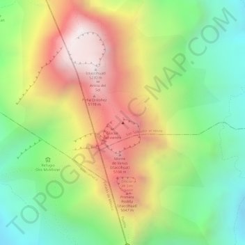 Mapa topográfico Iztaccíhuatl, altitud, relieve