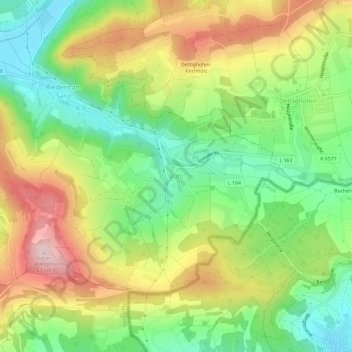 Mapa topográfico Bühl, altitud, relieve