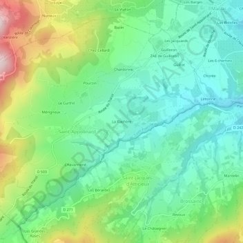 Mapa topográfico La Flachère, altitud, relieve
