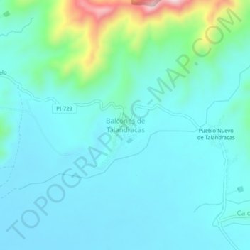 Mapa topográfico Balcones de Talandracas, altitud, relieve