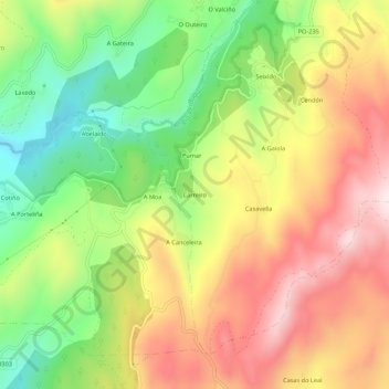 Mapa topográfico Carreiro, altitud, relieve