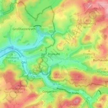 Mapa topográfico Rönsahl, altitud, relieve