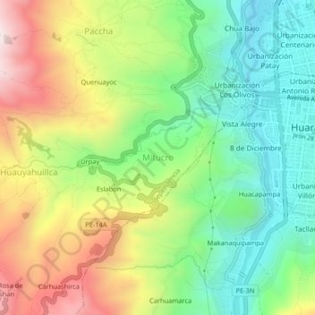 Mapa topográfico Mitucro, altitud, relieve
