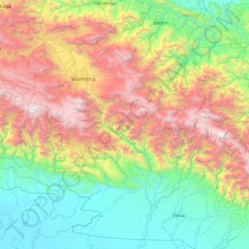Mapa topográfico Distrik Soba, altitud, relieve