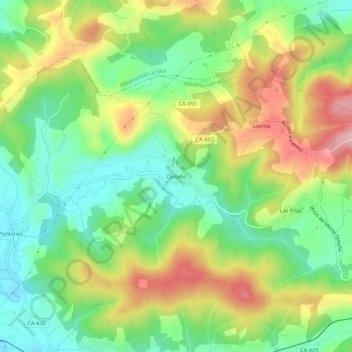Mapa topográfico Omoño, altitud, relieve