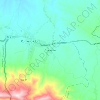 Mapa topográfico Guayabo, altitud, relieve