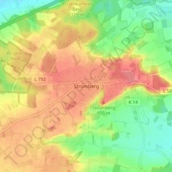 Mapa topográfico Stromberg, altitud, relieve