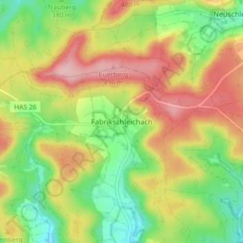 Mapa topográfico Fabrikschleichach, altitud, relieve