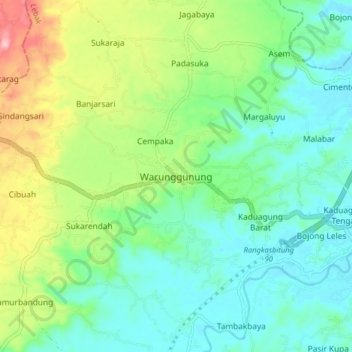 Mapa topográfico Warunggunung, altitud, relieve