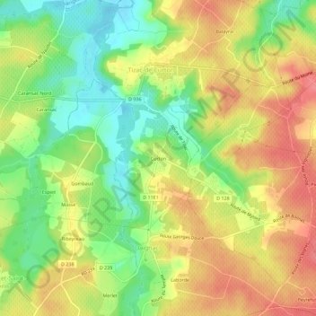Mapa topográfico Curton, altitud, relieve