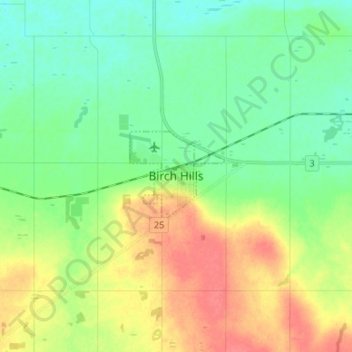 Mapa topográfico Birch Hills, altitud, relieve