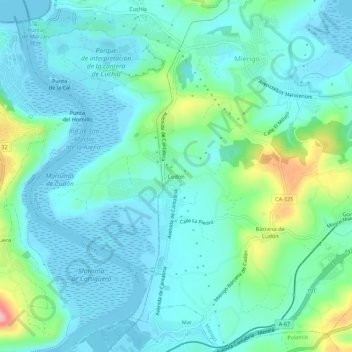 Mapa topográfico Cudón, altitud, relieve