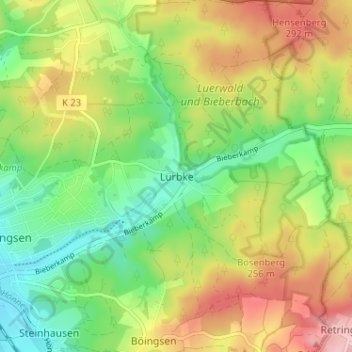 Mapa topográfico Lürbke, altitud, relieve