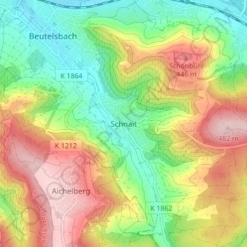 Mapa topográfico Schnait, altitud, relieve