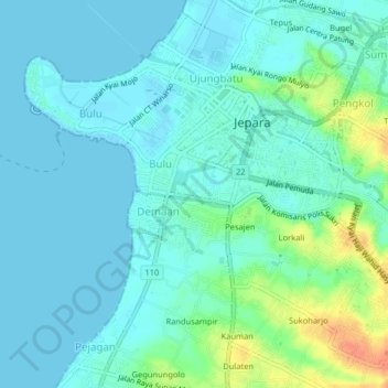 Mapa topográfico Demaan, altitud, relieve