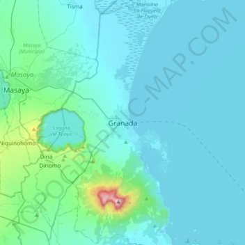 Mapa topográfico Granada, altitud, relieve