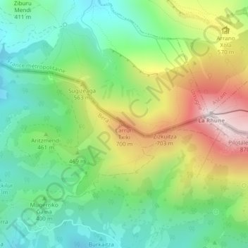 Mapa topográfico Larrun Txiki, altitud, relieve