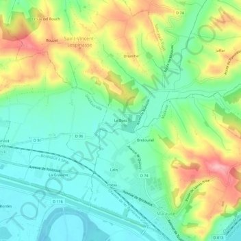 Mapa topográfico Le Bosc, altitud, relieve