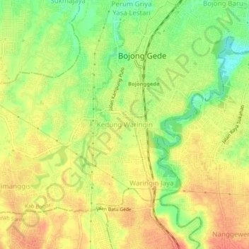 Mapa topográfico Kedung Waringin, altitud, relieve