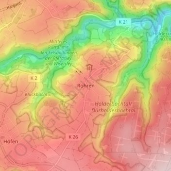 Mapa topográfico Rohren, altitud, relieve