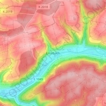 Mapa topográfico Ernsbach, altitud, relieve