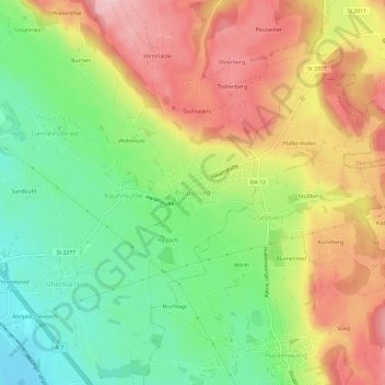 Mapa topográfico Probstried, altitud, relieve