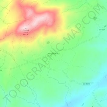 Mapa topográfico Póvoa Palhaça, altitud, relieve